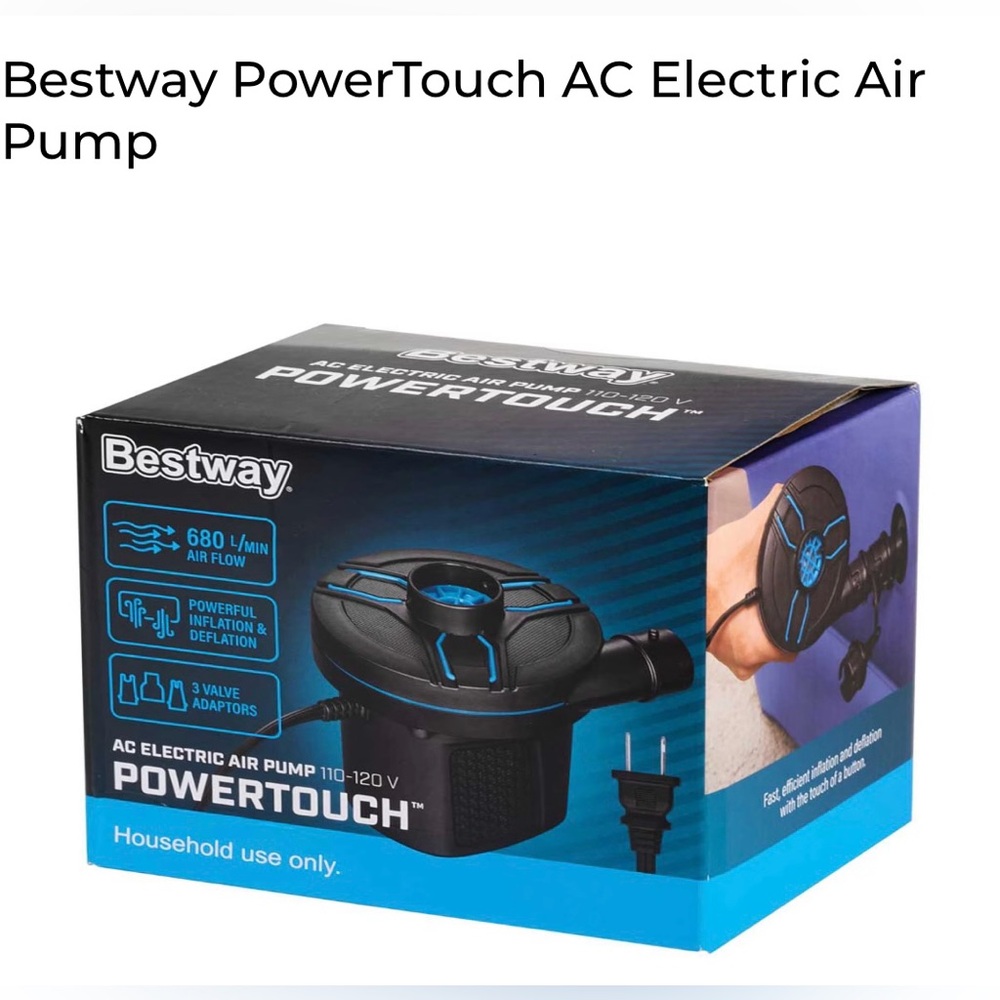 Bestway PowerTouch AC Electric Air Pump 110–120V outlet no batteries needed